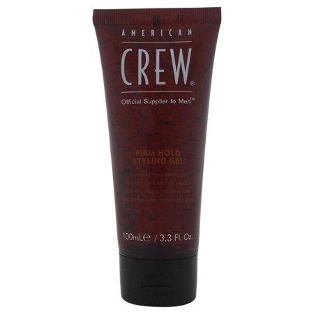 Dark brown tube with a flip-top cap, labeled "American Crew" in white, featuring "Firm Hold Styling Gel" and "100 mL" prominently displayed.