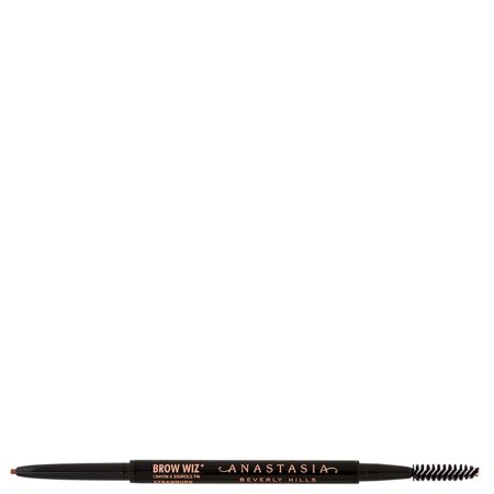 Anastasia Beverly Hills Brow Wiz Ultra-Slim Precision Eyebrow Pencil, featuring a fine tip for detailing, a retractable design, and a spoolie brush on one end, in a sleek black casing.
