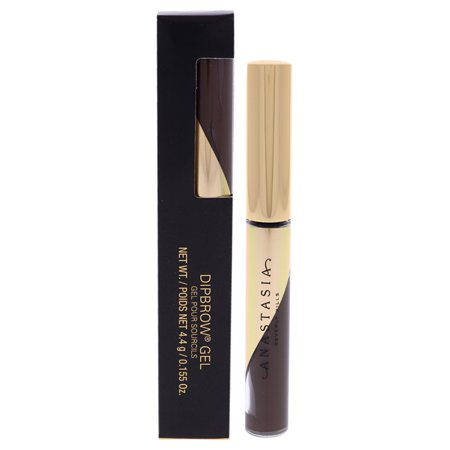 Anastasia Beverly Hills Dipbrow Gel in Medium Brown, featuring a sleek tube with a gold cap and a black box, designed for precise brow application.
