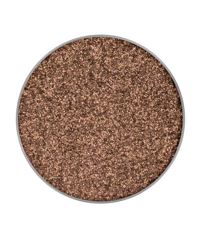 Golden copper eye shadow single in a round metal pan, featuring a shimmering, finely milled texture with a rich, warm hue.