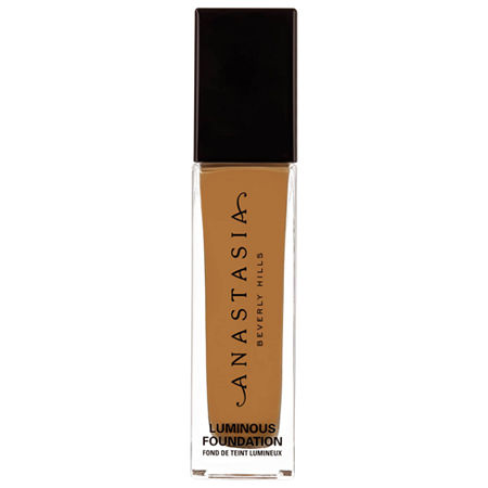 Luminous foundation in a sleek glass bottle with a black cap, featuring the label "Anastasia Beverly Hills" and shade "400N" prominently displayed.