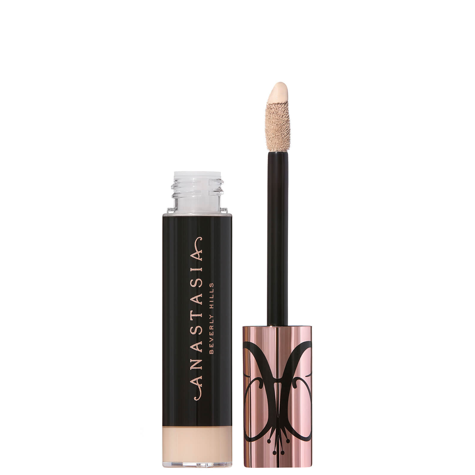 Anastasia Beverly Hills Magic Touch Concealer in shade 6 features a sleek black tube with a rose gold cap and a soft applicator tip for precise application.