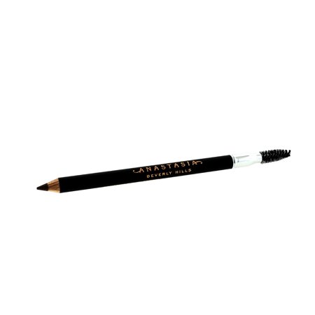Anastasia Beverly Hills Perfect Brow Pencil in Soft Brown, featuring a black body with rose gold lettering and a spoolie brush on one end for shaping brows.