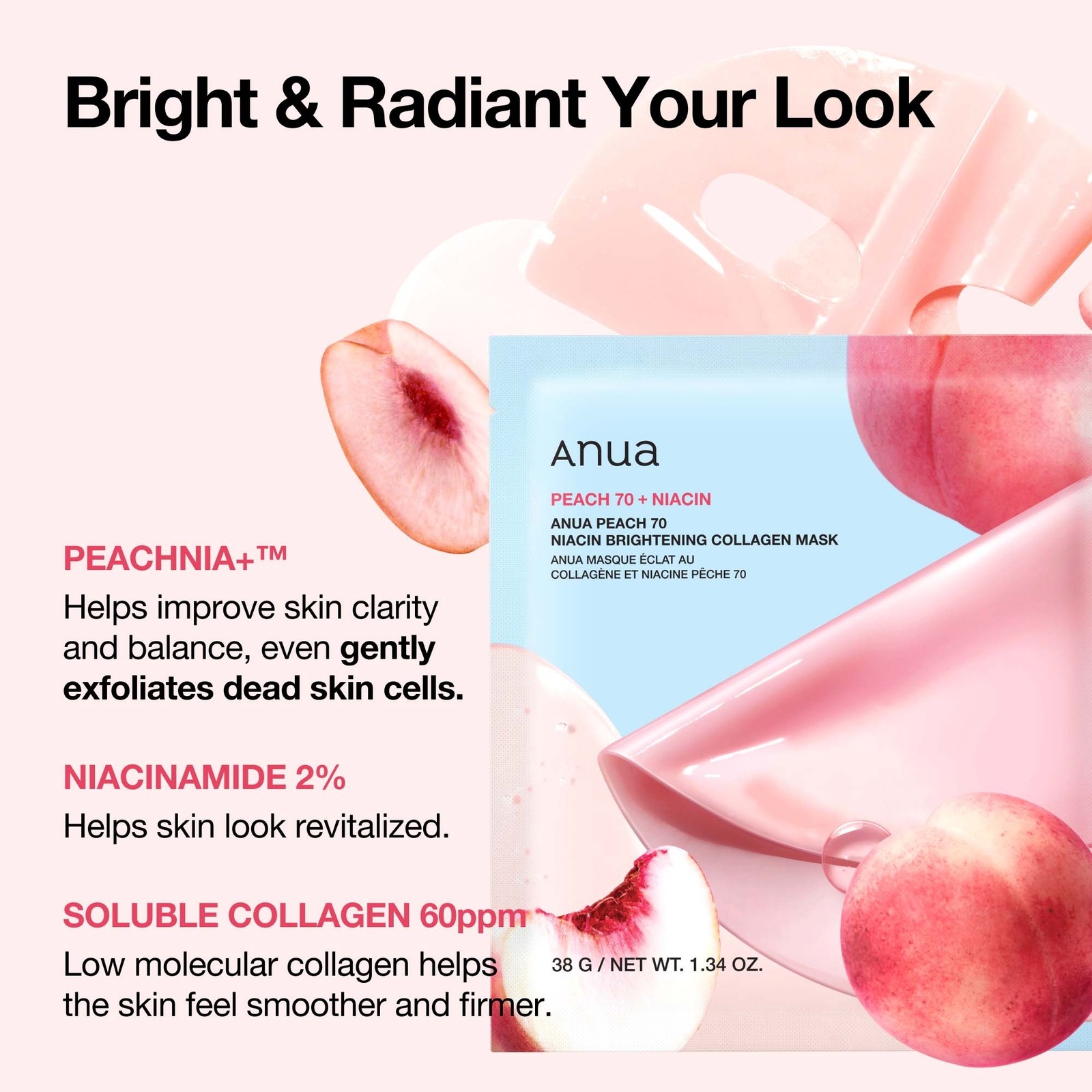 ANUA Peach 70 Niacin Brightening Collagen Mask x4 - image 3