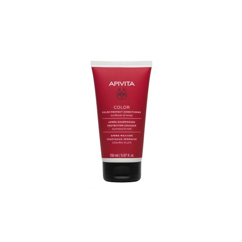APIVITA Color Seal Conditioner for Coloured Hair in a 150 ml tube, featuring a vibrant red design with white text, designed to protect and enhance hair color.