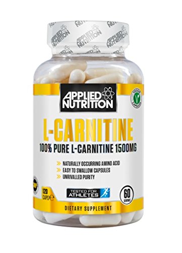 Clear plastic bottle containing 480ml of sour apple-flavored L-Carnitine liquid, labeled with "Applied Nutrition" and key features like "3000mg" and "dietary supplement."