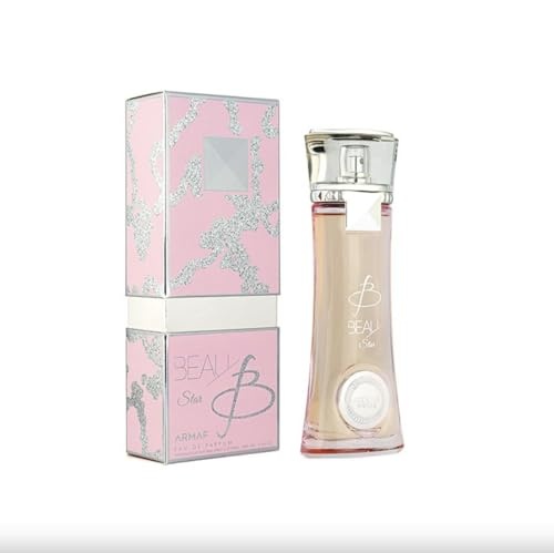 Armaf Beau Star Pink Eau De Parfum for Women features a sleek, curved glass bottle with a silver cap, accompanied by a pink and silver decorative box.