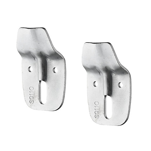 Two steel concealed hangers in a sleek silver finish, featuring a curved design with a central slot for mounting, labeled with the code S911067.