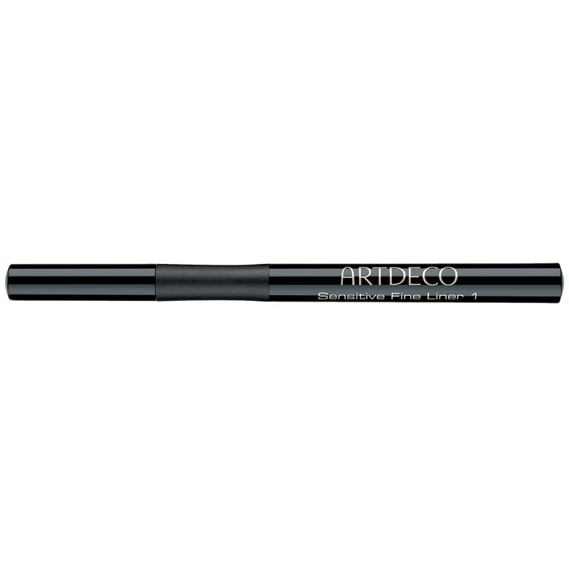 Black eyeliner pen with a sleek design, labeled "ARTDECO Sensitive Fine Liner 1," suitable for sensitive eyes, featuring a fine tip for precision application.