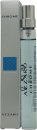 Azzaro Chrome Mini Eau De Toilette 10ml features a sleek silver and blue box, with a clear glass bottle showcasing the light blue fragrance inside.