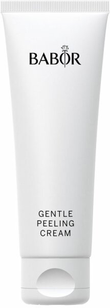 White tube of Babor Gentle Peeling Cream, 50ml, featuring a black logo and text, with a flip-top cap, set against a neutral background.