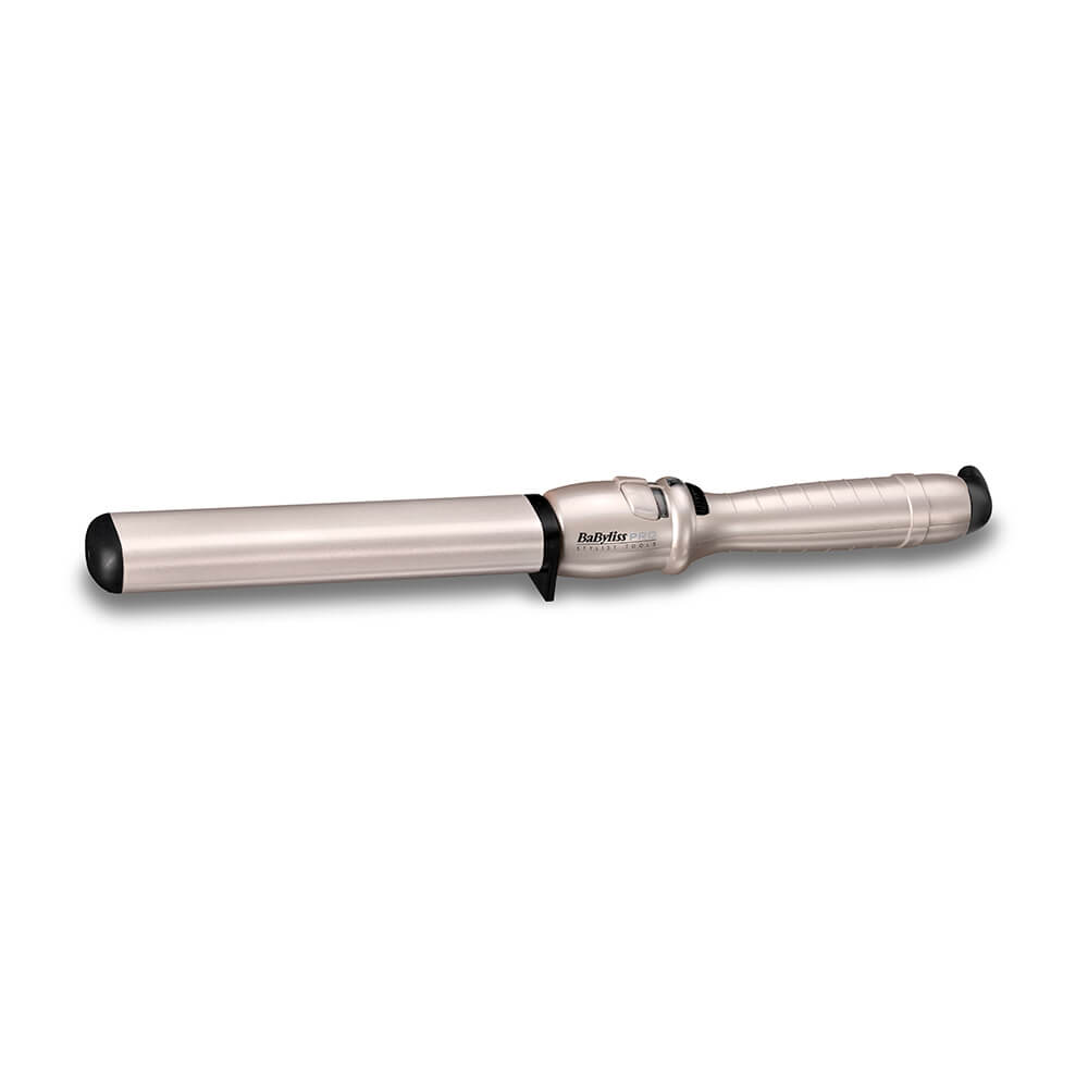 BaByliss Pro Spectrum Hair Wand in metallic silver with a sleek design, featuring a tapered barrel and a textured grip handle for easy styling.