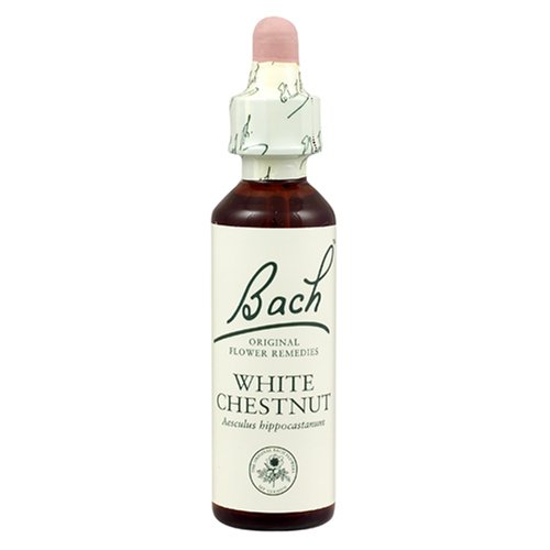 Bach Original Flower Remedies White Chestnut 20ml bottle with a brown glass body, white label featuring green text, and a pink dropper cap.