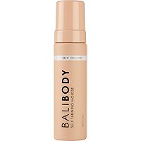 Bali Body Self-Tanning Mousse in a 200ml pump bottle, featuring a light peach color with a sleek design and black text for branding.
