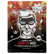 BARBER PRO Super Eye Mask features a bold black and red packaging with a cartoon mustached man in a mask, highlighted by the word "POW!" in comic style.