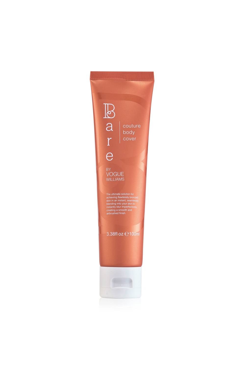 Sleek orange tube of "Debenhams Couture Body Cover" by Bare by Vogue, featuring a white flip-top cap and elegant branding in a modern font.