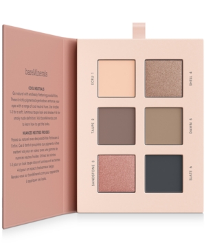 Bareminerals Mineralist Eyeshadow Palette featuring six shades in a sleek, light pink case, including neutral tones and a shimmery finish, with a mirror inside.