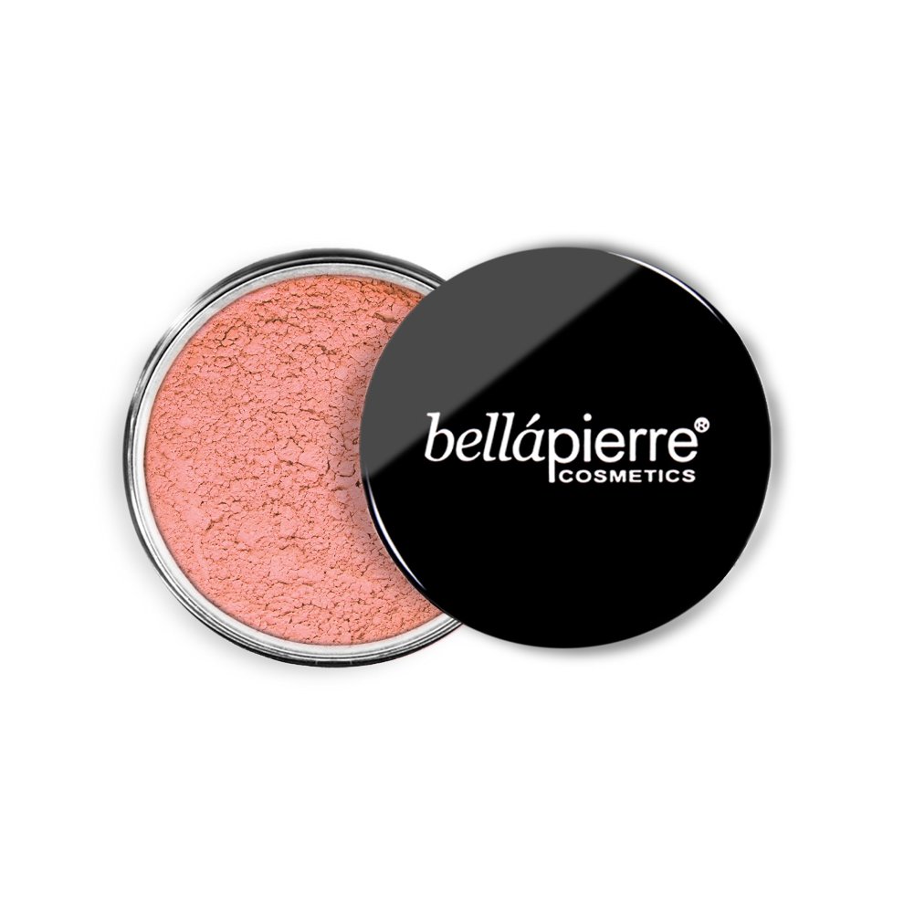 Mineral blush powder in a 4g container, featuring a soft pink shade labeled "Desert Rose," with a sleek black lid displaying the Bellápierre Cosmetics logo.