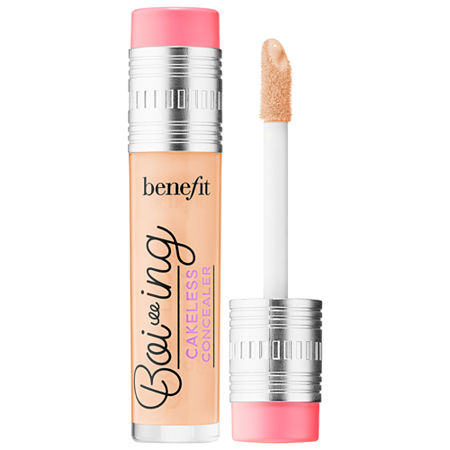Benefit Cosmetics Boi-ing Cakeless Full Coverage Waterproof Liquid Concealer in Shade 1 Amaze 'Em, featuring a sleek tube with a silver cap and a soft applicator wand.