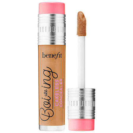 Benefit Cosmetics Boi-ing Cakeless Full Coverage Waterproof Liquid Concealer in Shade 8, featuring a sleek tube with a silver cap and a doe-foot applicator, holds 0.17 Oz/5.0mL of product.