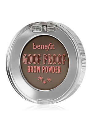Goof Proof Waterproof Brow-Filling Powder in shade 3.5, featuring a round compact with a clear lid, a brown powder inside, and pink lettering on the front.