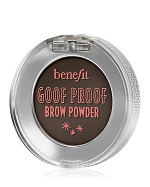 Goof Proof Waterproof Brow-Filling Powder in shade 4.5, featuring a round, clear compact with a silver rim and pink lettering on a dark brown background.
