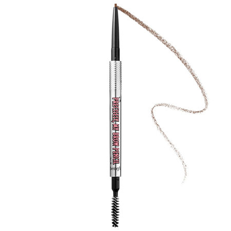 Waterproof eyebrow pencil in shade 2.75, featuring a fine tip for precise application, a spoolie brush on one end, and a sleek silver and black design.