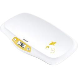 Digital baby scales in yellow and white, featuring a smooth platform, easy-to-read display, and a maximum capacity of 20 kg, designed for weighing infants accurately.