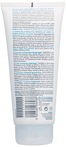 White tube of Bioderma Atoderm Ultra-Soothing Body Wash for very dry skin, featuring blue and green accents, with detailed ingredient list on the back.