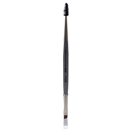 Brow and liner duo brush featuring a dual-ended design with a spoolie on one end and an angled brush on the other, finished with a sleek silver and black handle.