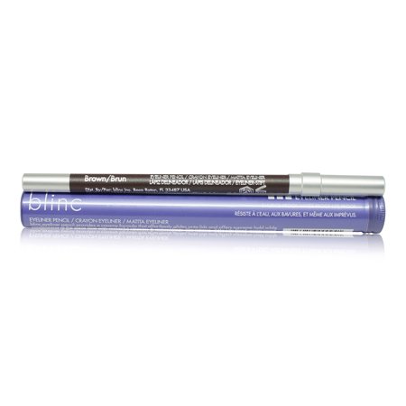 Dark brown Blinc Eyeliner Pencil in a sleek silver casing, featuring a twist-up design and a matching purple tube for easy storage.
