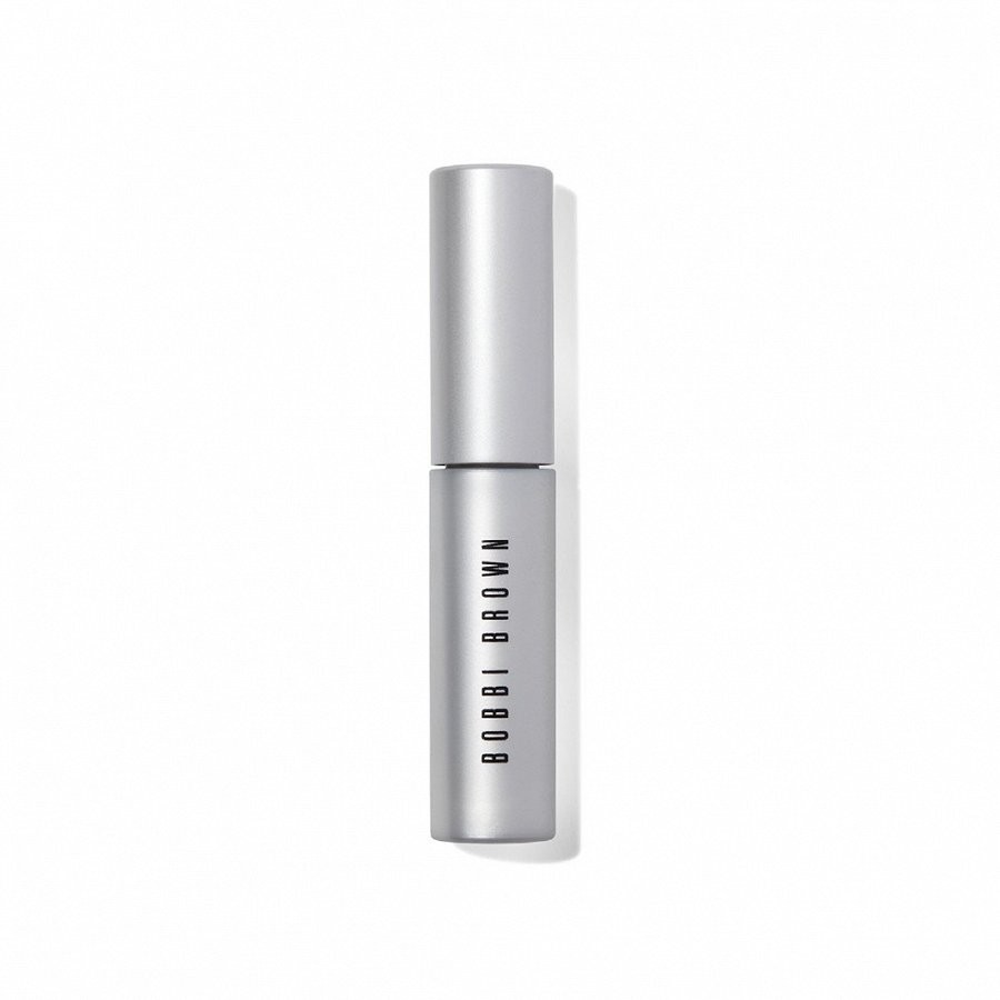 Silver cylindrical tube of Bobbi Brown Smokey Eye Mascara in mini size, featuring bold black text on the front and a sleek, minimalist design.