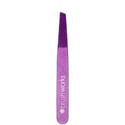 Precision slanted tweezers in a gradient of purple hues, featuring a shiny finish and the "Brushworks" logo printed in white on the handle.