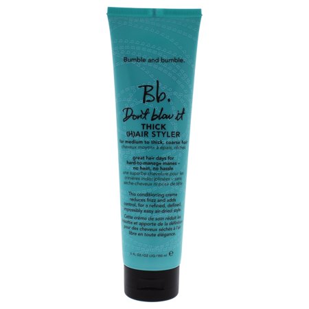 Turquoise tube of Bumble and Bumble BB Don't Blow It Thick (H)air Styler, 150 ml, featuring a flip-top cap and text highlighting its smoothing properties for thick, unruly hair.