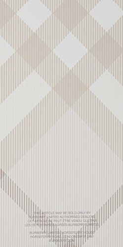 Burberry Brit for Her Eau De Toilette, 3.3 oz, featuring a sleek white bottle with a signature Burberry check pattern in soft beige tones.