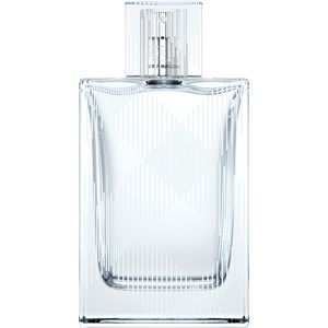 Clear glass bottle of Burberry Brit Splash Eau De Toilette, featuring a textured diamond pattern and a square cap, containing 1.6 oz of fragrance.