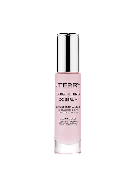 30ml bottle of By Terry Cellularose CC Serum in No.2 Rose Elixir, featuring a clear glass container with a silver pump and a soft pink serum inside, designed for hydration and color correction.