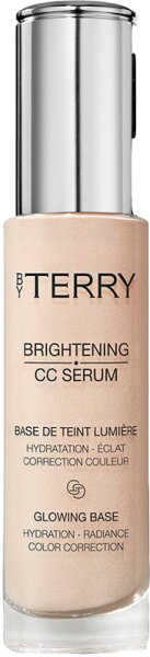 Brightening CC Serum in shade No.2.25 Ivory Light by BY TERRY, featuring a sleek glass bottle with a silver cap, labeled with brand and product details in black text.