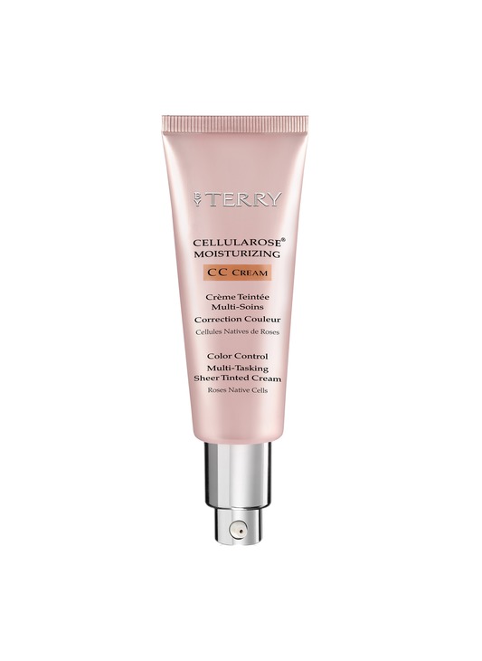 Light pink tube of By Terry Cellularose Moisturizing No3 Beige CC Cream, featuring a silver cap and elegant branding, designed for color correction and hydration.