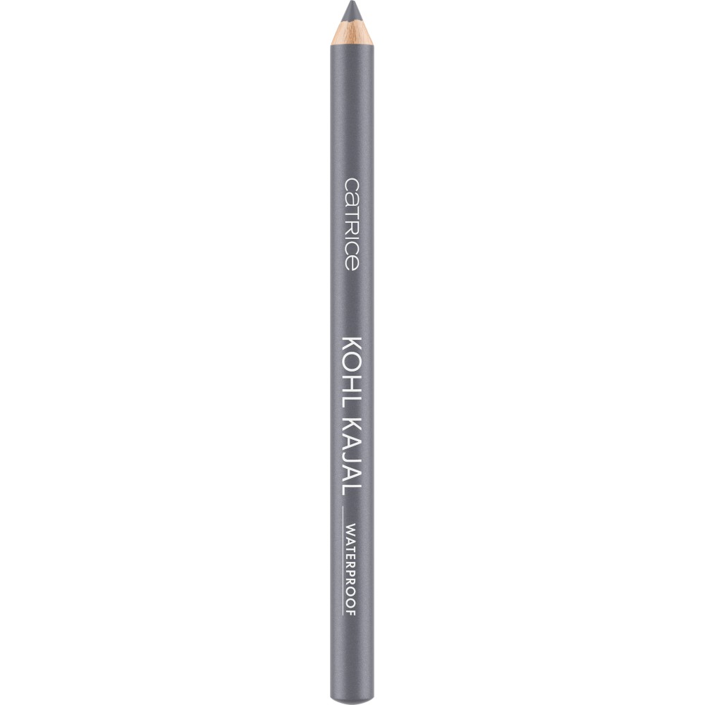 Gray waterproof kohl kajal pencil labeled "Catrice Khol Kajal Waterproof 030," featuring a sleek design and a sharpened tip for precise application.