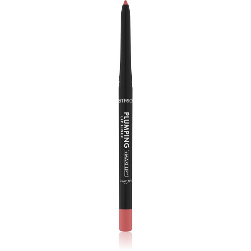 Catrice Plumping Lip Pencil in shade 200-Rosie Feels Rosy, featuring a sleek black casing with a pinkish-red pencil tip, designed for enhancing lip volume and definition.