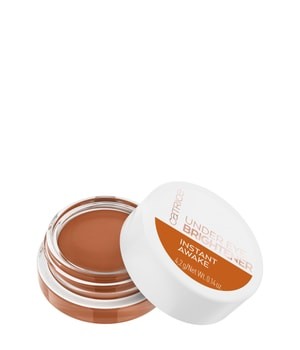 Catrice Under Eye Brightener in shade 040, featuring a small, clear jar with a white lid, showcasing a creamy, warm-toned product inside.
