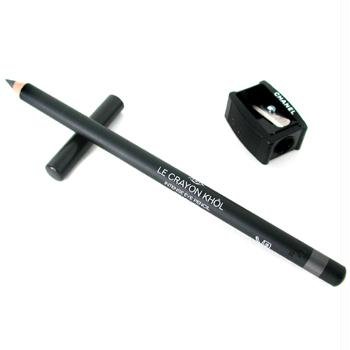 Chanel Le Crayon Khol Eyeliner in Shade 64 Graphite, featuring a sleek black pencil with a sharpened tip and a small black sharpener, both displaying the Chanel logo.