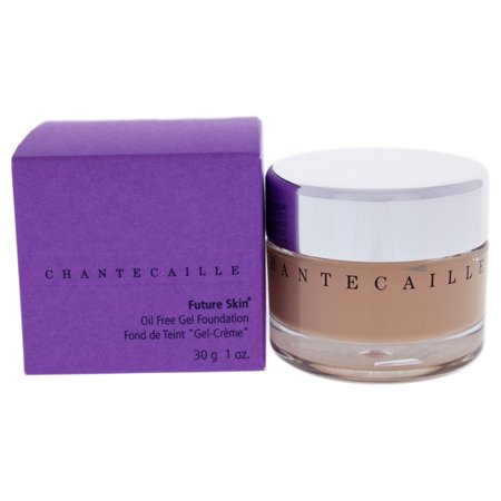 Ivory gel foundation in a clear jar with a purple box, labeled "Chantecaille Future Skin Oil Free Gel Foundation, 1 Oz," showcasing a smooth, lightweight texture.