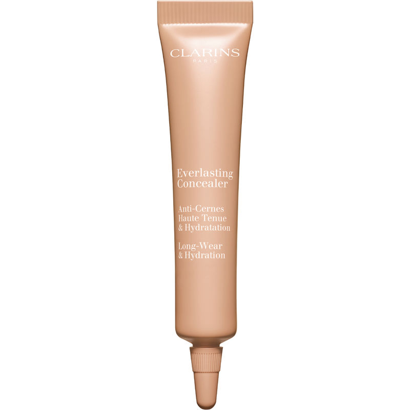 Clarins Everlasting Concealer in shade #02.5 Medium, featuring a beige tube with a pointed applicator tip, designed for long-wear and hydration, 12ml size.