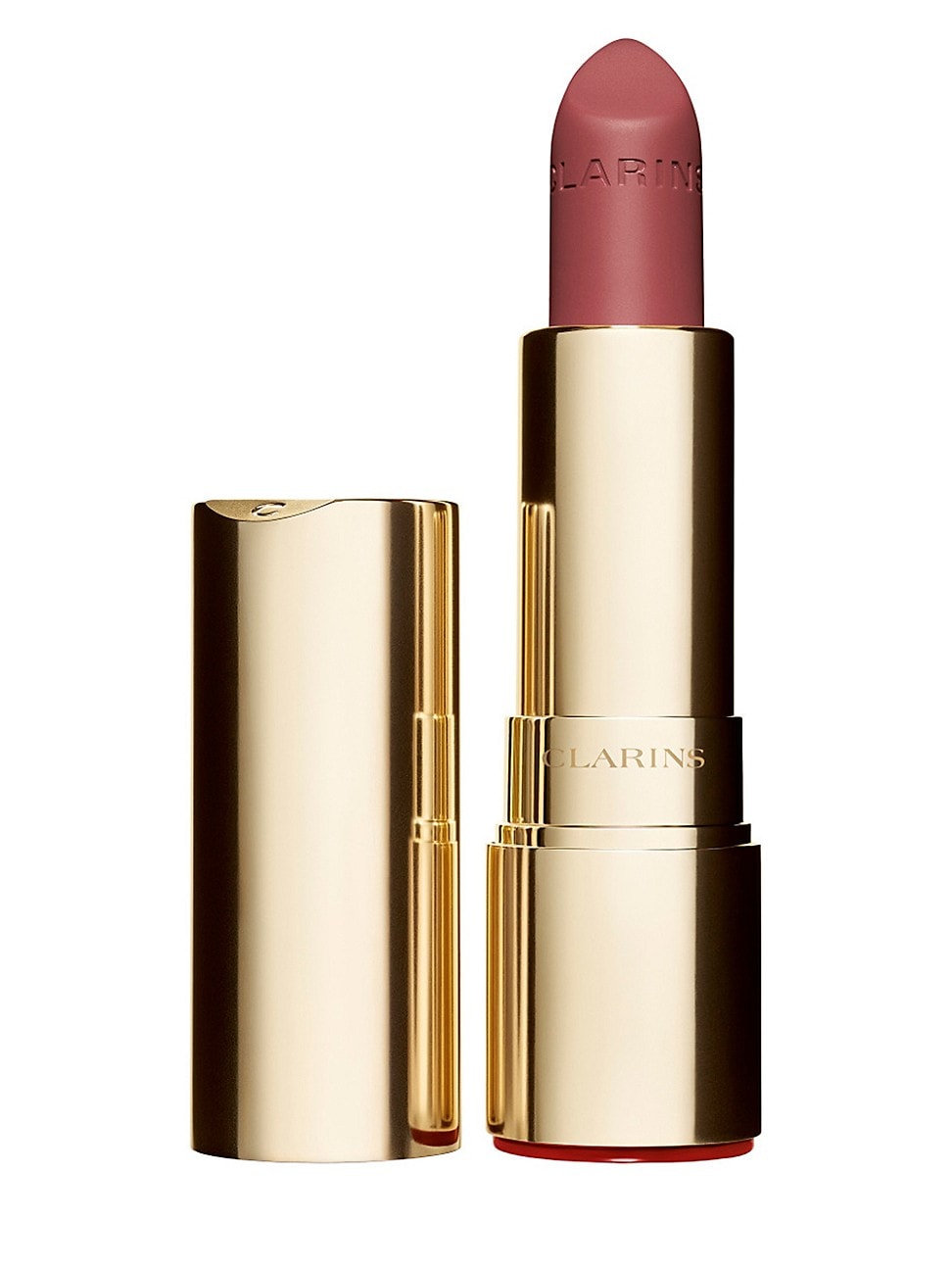 Clarins Joli Rouge Velvet Cream Matte Lipstick in shade 705V Soft Berry, featuring a sleek gold tube and a soft berry-colored bullet.