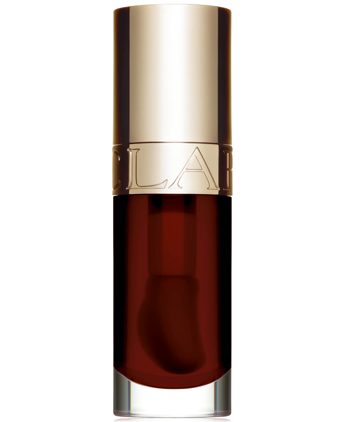 Clarins Lip Comfort Oil in shade 09 Chocolate, featuring a sleek dark brown glass bottle with a gold cap and embossed logo, 7ml size.