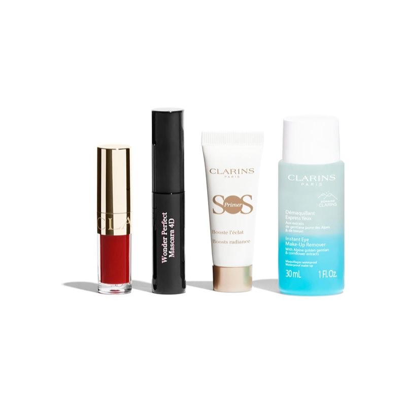 Clarins Make up Essentials Gift Set - Lip Comfort Oil 1.4ml + Clarins SOS Primer White 10ml + Clarins Wonder Perfect Mascara 01 Black 3ml + Clarins Instant Eye Make-up Remover 30ml - image 3
