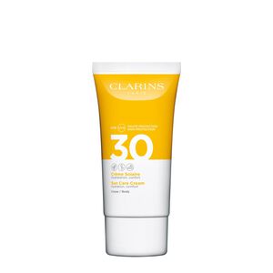 Yellow and white tube of Clarins Women's Pick & Love SPF 30 Sun Care Body Cream, 75ml, featuring bold "30" on the front and a sleek, modern design.
