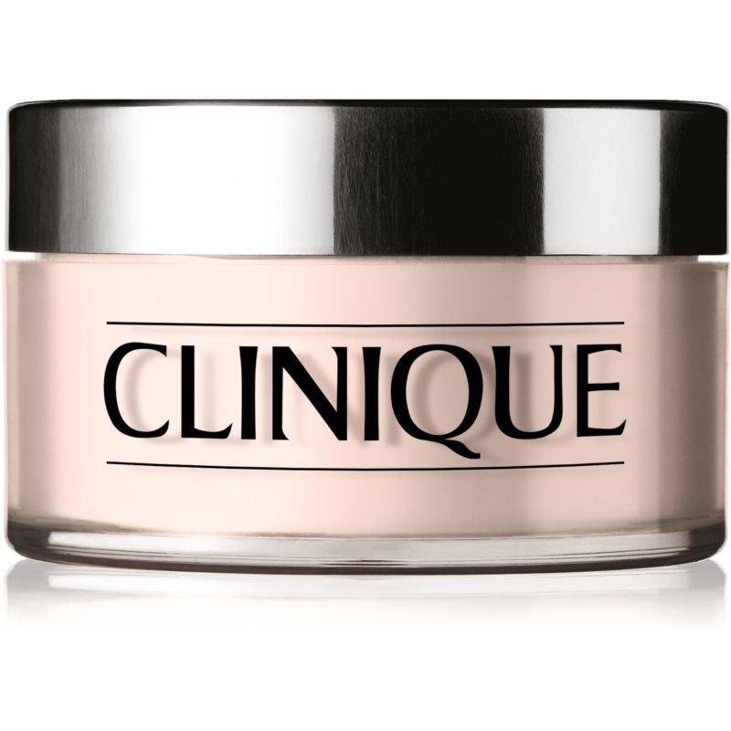 Clinique Blended Face Powder in Transparency 2, housed in a sleek, clear glass jar with a silver lid, featuring bold black lettering on the front.